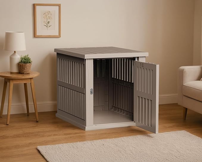 Vixzen Dog Crate Furniture for Small to Large Dogs,Decorative Resin Kennel Indoor,Multifunctional Dog Crate with Locking Buckle,End Table,Durable and Sturdy(Light Brown 29.65 * 21.34 * 25.28)