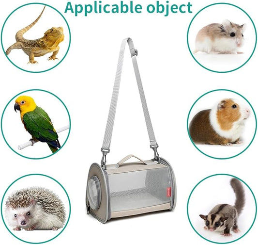 Guinea Pig Carrier Travel Small Animal Carrier Bag Lizard Bird Rabbit Carrier Cage Squirrel Breathable Bag Portable Travel Hamster Small Pet Hangbag (Small, Khaki)