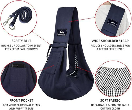 CUBY Dog and Cat Sling Carrier - Hands Free Reversible Pet Papoose Bag - Soft Pouch and Tote Design - Suitable for Puppy, Small Dogs Cats Outdoor (Classic Blue, One Size Classic)