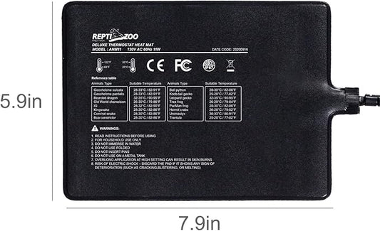 REPTI ZOO Upgrade Reptile Heat Mat with Thermostat - 6 x 8 Inch Reptile Heating Pad with Temperature Control for 10-20 gal Tank Reptiles Amphibians Hermit Crab Snake Lizard