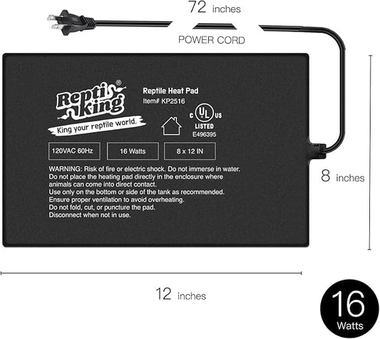 Reptile Heat Pad, 8" X 12" 16W, Heating Pad for Reptile Tank, Lizard, Snake, Bearded Dragon, Hermit Crab, Leopard Geckos Terrarium Heating Mat, Safe & Durable Heat Pad for Reptiles