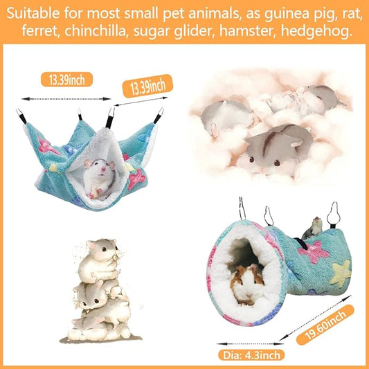 LEFTSTARER Guinea Pig Ferret Rat Hammock Toy Small Animal Cage Accessories Hideout Tunnel & Bunkbed Hammock for Rat Ferret Guinea Pig Hamster Sugar Glider Chinchilla (Star-Green)