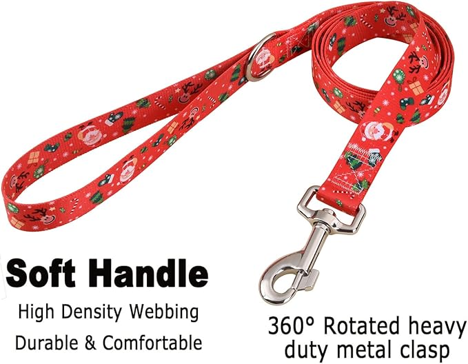 Christmas Dog Collar and Leash Set - Premium Adjustable Dog Collar for Small Medium Large Dogs (Christmas Set,M)