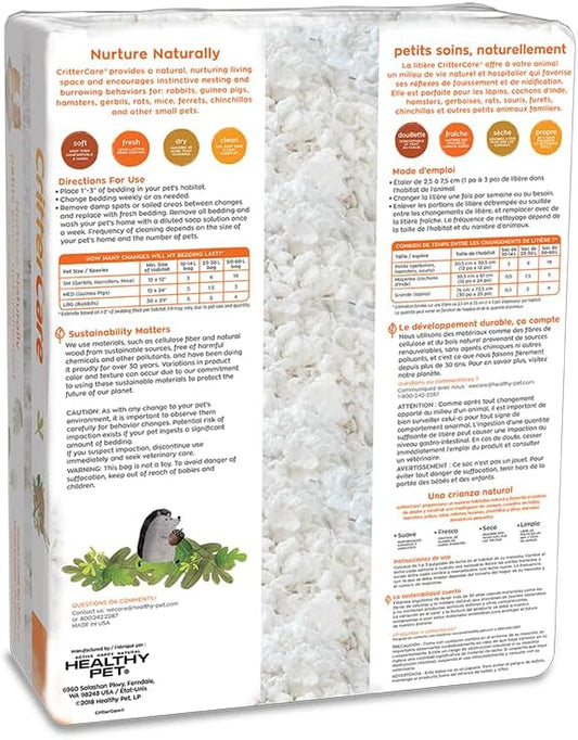 CritterCare Natural Snowflake Paper Small Pet Animal Bedding - Odor Control, Unscented, 99% Dust Free, Super Absorbent, White, 50L, Great for Rabbits, Guinea Pigs, Hamsters, Gerbils, Mice, Rats