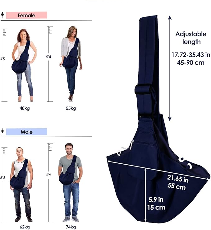 Lukovee Pet Sling, Hand Free Dog Sling Carrier Adjustable Padded Strap Tote Bag, Shoulder Bag with Safety Belt & Front Pocket for Small Dog Cat Puppy (DBL,L)