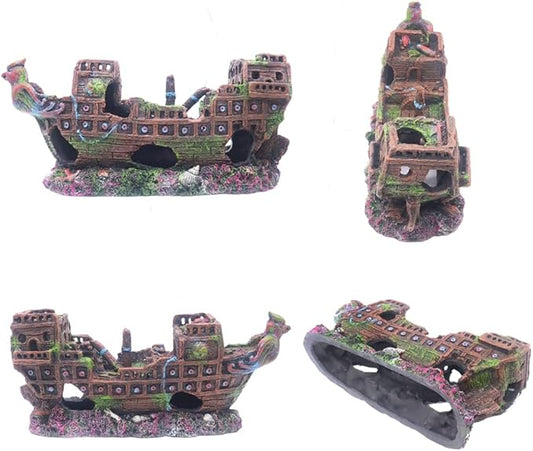 Aquarium Shipwreck Sunken Pirate Ship, Fish Tank Decorations Battleship War Boat for Betta Extra Large XL for 55-75 Gallon Tank