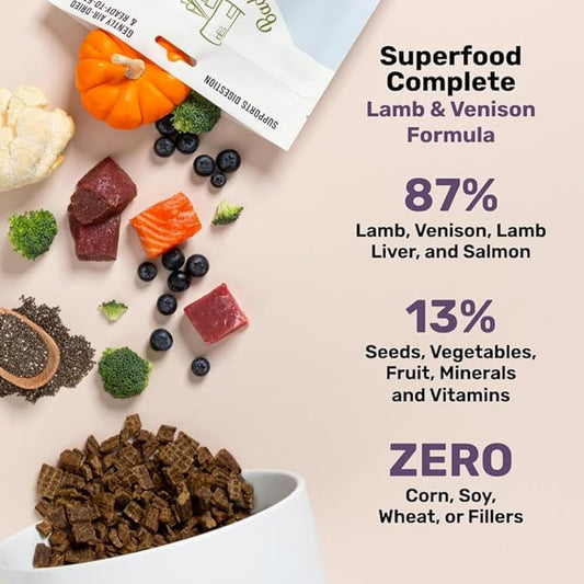 by Katherine Heigl- Superfood Complete, Air-Dried Adult Dog Food - High Protein, Zero Fillers, Superfood Nutrition (64 Ounce (Pack of 2), Lamb & Venison)
