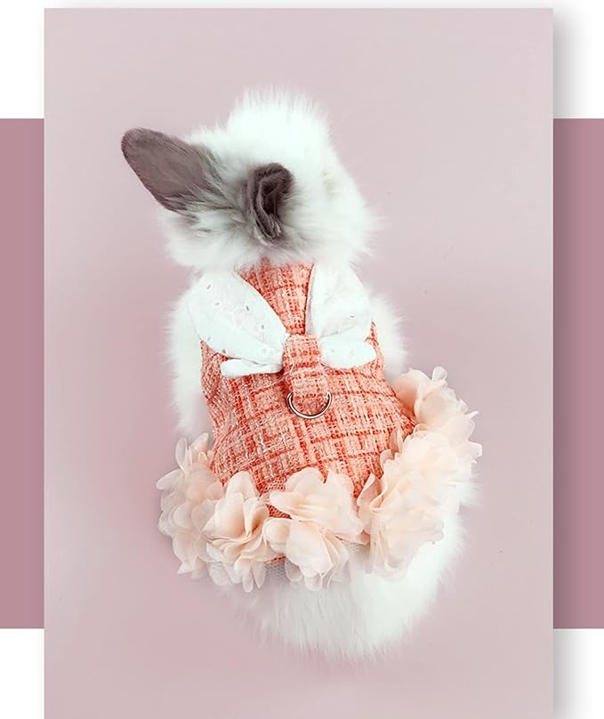 Bunny Rabbit Ferret Harness and Leash Set, Bunny Clothes for Rabbits, Small Animal Guinea Pig Dress Clothes for Kitten Ferret Chihuahua Puppy Mini Dog and Small Animals Harnesses (M, Orange)