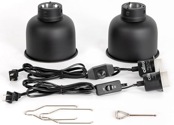 Oiibo 5.5 Inch Reptile Light Fixture with Dimming/Separate Switches, 2 Packs Deep Dome Lamp Cap Reflector Cover, UVB Light Heat Lamp Fixture for Reptile Glass Terrariums, Max 100W Black