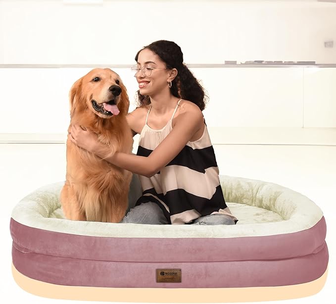 Orthopedic Waterproof Large Memory Foam Dog Bed: Washable Dog Bed with Bolsters - XXL Orthopedic Removable Cover for Medium Large Sized Pet - Non-Slip Bottom - Pink