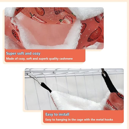 LEFTSTARER Triple-Layer Sugar Glider Hammock, Small Pet Cage Hammock, Sugar Glider Cage Accessories Hamster Bedding Small Animals Bed for Chinchilla Parrot Ferrets Rat Playing Sleeping (A. Strawberry)