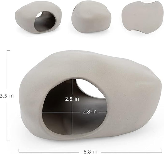 Niteangel Ceramic Hamster Habitat Hideout: - Hideaway House for Syrian Dwarf Hamster Mice Gerbils Lemmings or Other Similar-Sized Small Pet (Stone-Shaped - for Syrian)