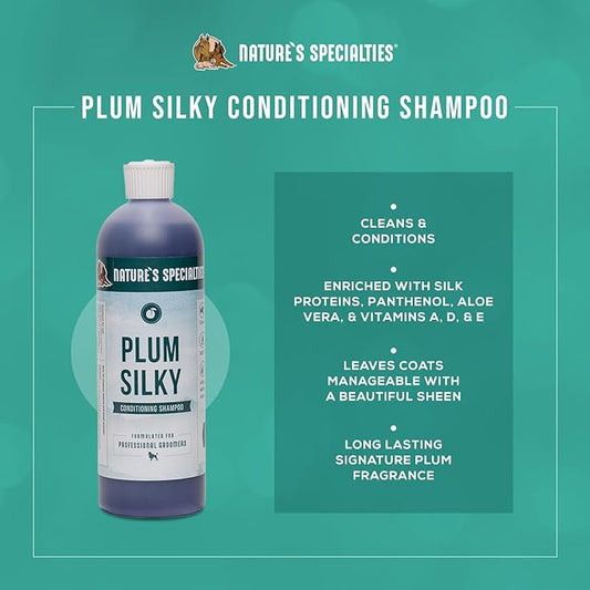 Nature's Specialties Plum Silky Ultra Concentrated Dog Shampoo Conditioner, Makes up to 3 Gallons, Natural Choice for Professional Pet Groomers, Silk Proteins, Made in USA, 16oz