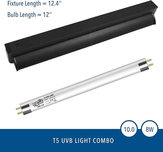 MRREPTILE T5 UVB Reptile Light Fixture Kit – 8W High-Output 10.0 UVB Bulb for Bearded Dragons, Turtles & Lizards – Liner UVA/UVB Lighting for Basking & Vitamin D3 Synthesis