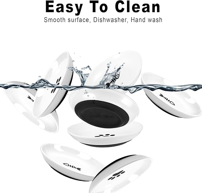 Cat Bowls,No Spill Whisker Fatigue Kittens Food Bowl with Anti-Slip Silicone,Ceramic Cat Dishes for Food Water and Wet and Dry,Shallow Plates Set for Indoor Cats,Small Dogs(6 Pack)