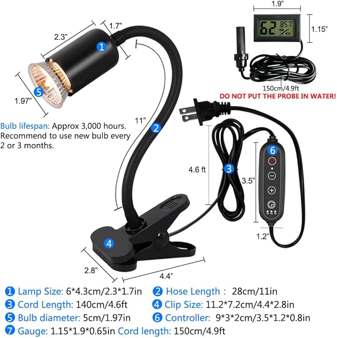 DOMICA Dimmable Reptile Heat Lamp with Timer + 75W UVA UVB Light Bulb, Basking Spot Light Simulated Sunlight, Heating Lamp for Turtle, Lizard, Snake, Beared Dragon, Amphibians