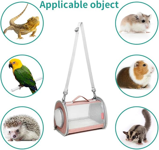 Guinea Pig Carrier Travel Small Animal Bag Lizard Bird Rabbit Cage Squirrel Breathable Bag Portable Hamster Pet Hangbag (Small, Pink)