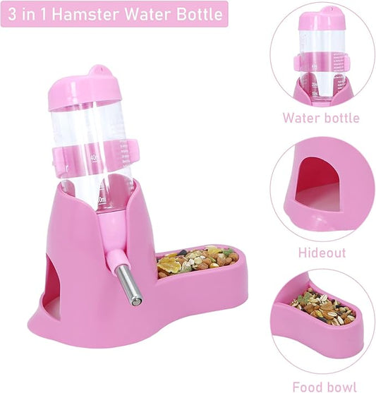 Wontee Hamster Water Bottle Water Dispenser Hamster Silent Exercise Running Wheel for Dwarf Hamsters Gerbil Mice (Pink, 80ML)