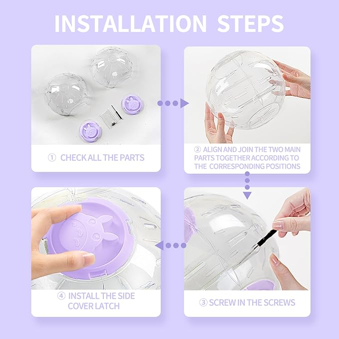 5.9 inch Hamster Ball, Exercise Toys, Running Ball, Clear Plastic Balls, Large Space, Easy to Clean, Hamster Cage Accessories, for Small Hamsters, Syrian Dwarf Hamster, Purple
