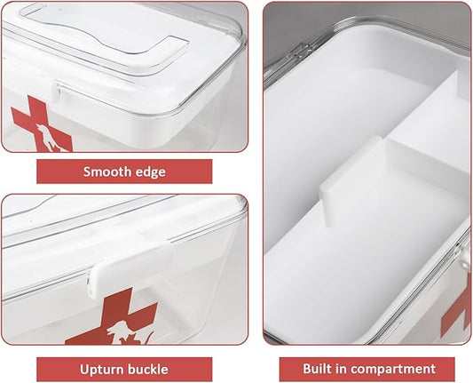 2 Layers Dog First Aid Kit box,Large First Aid Kit Bin,Medic Box for Dog Cat,Empty First Aid Box,Medicine Organizer with Built in Handle,Family or Dog Travel Camping Emergency Tool Set