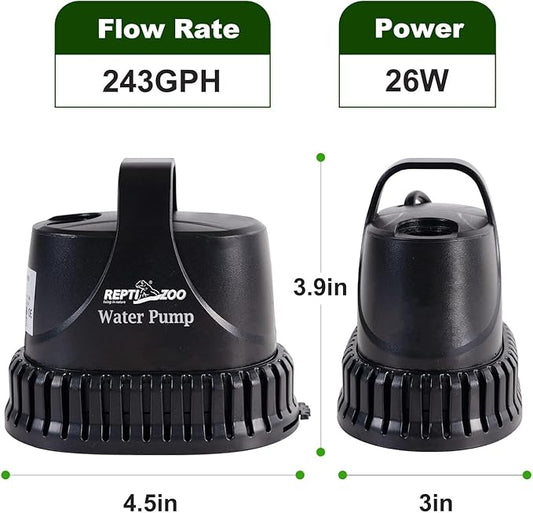 REPTIZOO Low Water Level Drain Pump, 243GPH 26W Submersible Drain with Bottom Suction, Flow Adjustable Bottom-draw Water Pump for Turtle/Fish/Paludarium Tanks