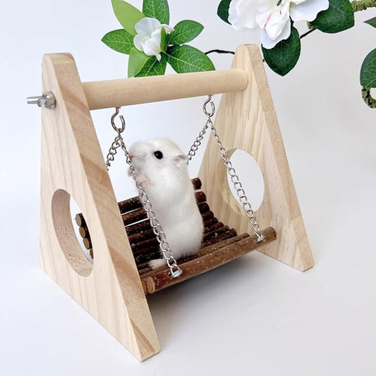 Hamster Swing Hammock, Wooden Hanging Toy for Gerbil Rat Mouse Dwarf, Small Animal Hideout for Syrian Hamster Chew Toys, Rat Cage Accessories