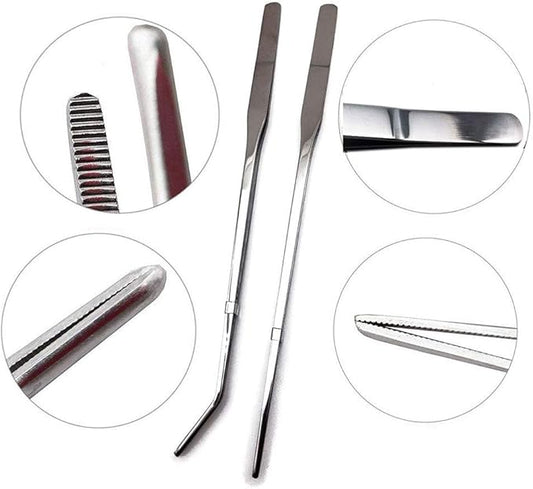 Reptile Feeding Tongs Stainless Steel Straight and Curved Tweezers Polished Long Handle Feeder Tools for Lizard Gecko Snake Spider Bird and Fish Aquariums,Silver