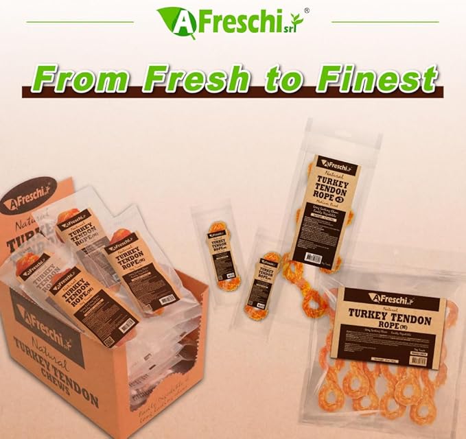 Afreschi Natural Turkey Tendon Rope (M) 20 Units/Box, Dog Treats for Signature Series, All Natural Human Grade Puppy Chew, USA-Sourced Turkey Tendon, Hypoallergenic, Rawhide Alternative