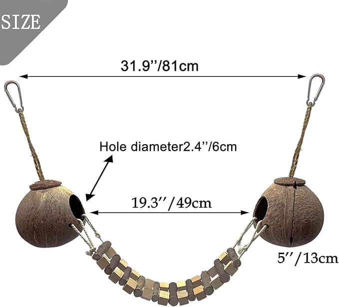 Hamiledyi Coconut Bird Nest Hut with Ladder Hanging Birds Hide House Toy for Cage Natural Coco Shell Hideaway for Parakeet Lovebirds Finch Syrian Hamster Gecko Squirrel Climbing