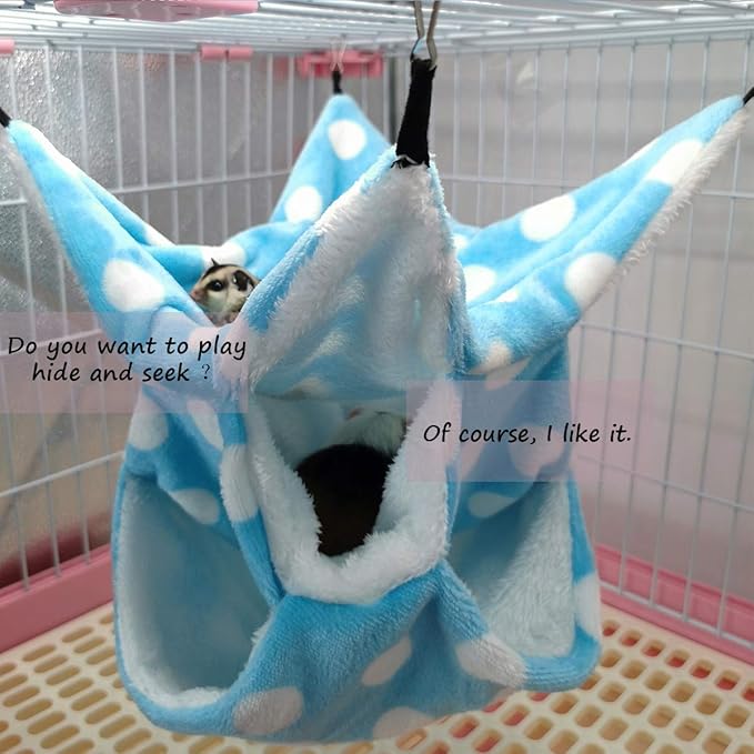 LEFTSTARER Rat Ferret Sugar Glider Cage Hammock Bedding Small Pet Cage Accessories Toy Triple-Layer Hammock Bedding for Hamster Guinea Pig Sugar Glider Rat Ferret Chinchilla Playing Sleeping (Blue)