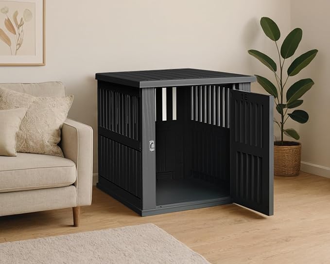 29.65'' Dog Crate Furniture Lockable Indoor Dog Kennel Dogs Cage Heavy Duty Decorative Pet Cage End Table for Small/Medium Dogs Escape-Proof and Chew-Proof, Black
