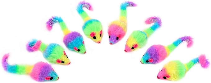 CHIWAVA 36PCS 1.8" Rainbow Color Furry Cat Toy Mice with Rattle Kitten Mouse Interactive Play
