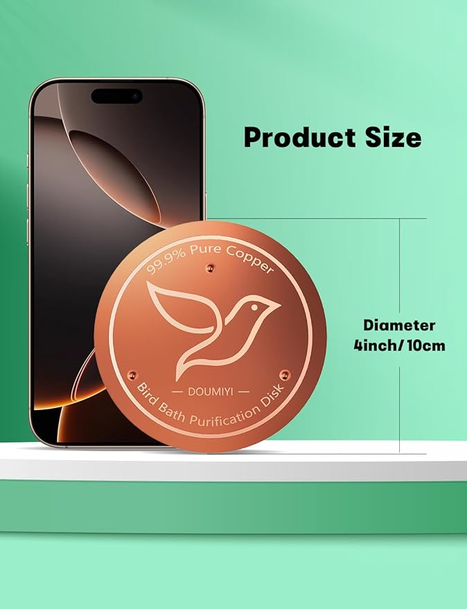 2-Pack Bird Bath Copper Disk, 0.6mm Thick 99.9% Pure Copper Cleaning Disk with Triple-Point Support, Safe Nature’s Purifier Clean Water All Season, Universal for Outdoor Birdbaths Bowls