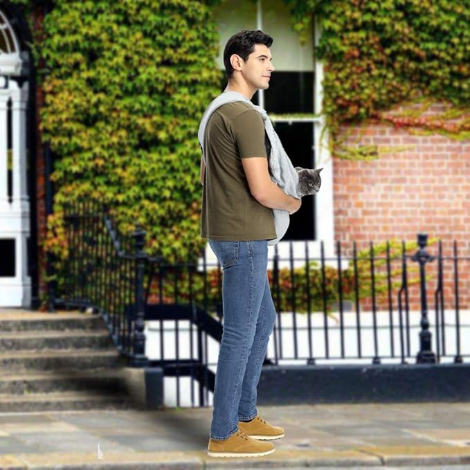 CUBY Dog and Cat Sling Carrier - Hands Free Reversible Pet Papoose Bag - Soft Pouch and Tote Design - Suitable for Puppy, Small Dogs Cats Outdoor (Grey, Adjust Strap 1.0)