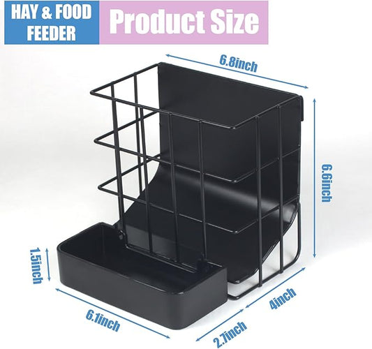 Rabbit Hay Feeder Guinea Pig Hay Feeder, Hay and Food Holder with Hook Heavy-Duty Metal Frame Hay Rack,for Bunny, Guinea Pigs,Chinchillas, Comes with Two Multifunctional Zippers-6.8x6.7x6.6inch