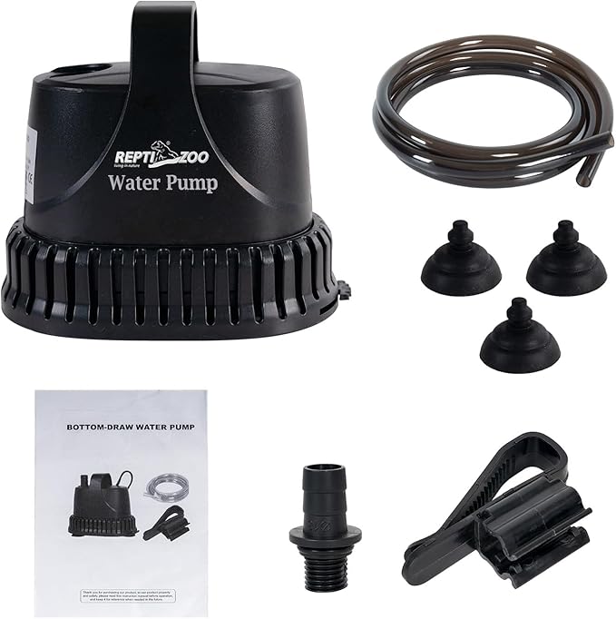 REPTIZOO Low Water Level Drain Pump, 243GPH 26W Submersible Drain with Bottom Suction, Flow Adjustable Bottom-draw Water Pump for Turtle/Fish/Paludarium Tanks