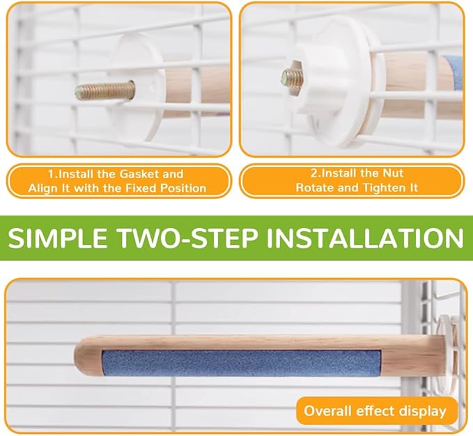 2-Pack Natural Wood Bird Perch with Foot Grinding, 7.8 Inch Bird Cage Accessories for Parakeets Cockatiel Lovebird Canary, Foot Health Training (Color Yellow & Pink)