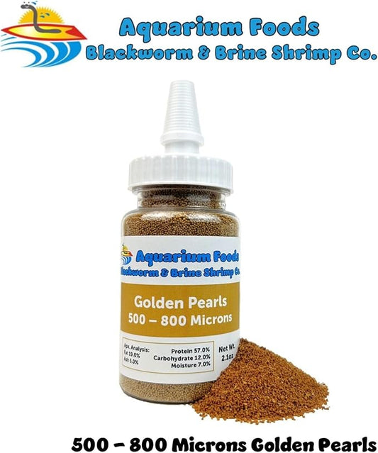 Aquatic Foods Inc. Small Fry Food Micro 500-800 Golden Pearls Baby Fish Food for Newborn & Juvenile Freshwaters, Marines, Corals, Anemones, Baby Koi and Pond Fish…2.1oz Squeeze Bottle