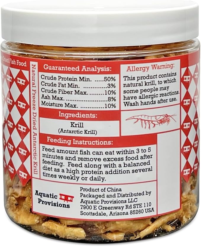 Freeze Dried Antarctic Krill Fish Food 1 oz, for Freshwater and Marine Aquarium Fish