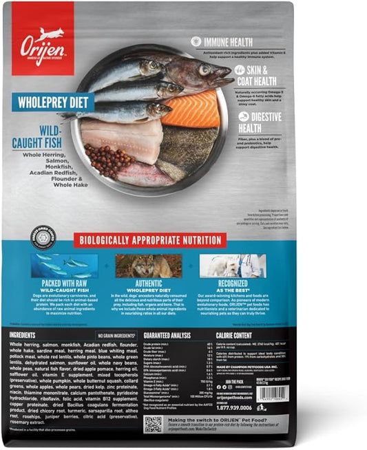 ORIJEN Grain Free Poultry Free High Protein Dry Dog Food Six Fish Recipe 4.5lb Bag