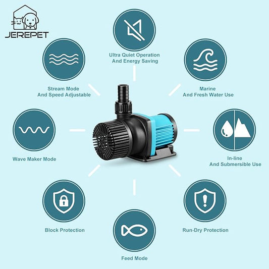 1250gph Aquarium 24V DC Water Pump with Controller, Submersible and Inline Return Pump for Fish Tank,Aquariums,Fountains,Sump,Hydroponic,Pond,Freshwater and Marine Water Use (32W,13.1FT)