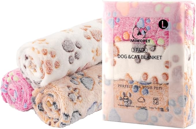 3 Pack Cat and Dog Blanket Soft & Warm Fleece Flannel Sleep Mat, Great Pet Throw for Puppy, Cats, Small, Medium & Large Dogs(Large 40" x 30")