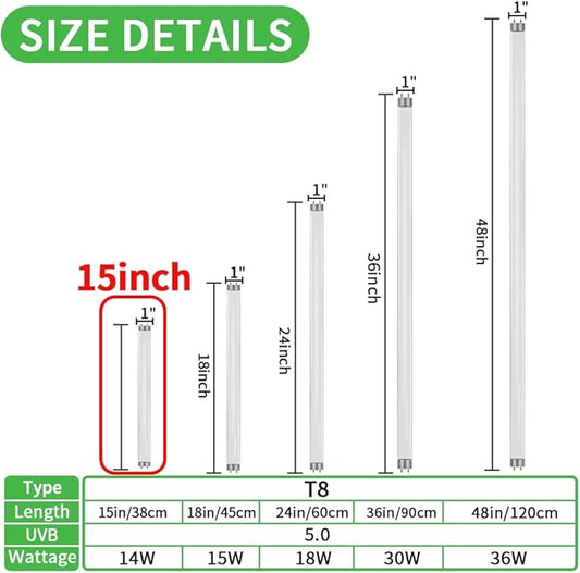 LUCKY HERP 15inch 14W T8 UVB 5.0 Reptile Light, UVA UVB Bulb, Fluorescent Lamp for Reptiles Amphibian