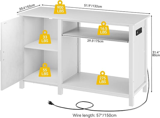 DWVO Aquarium Stand for 55-75 Gallon Fish Tank with Additional 20 Gallon Space and LED Lights, Fish Tank Stand with Adjustable Dividers and Power Outlets, Suitable for Turtle Tank Terrarium, White