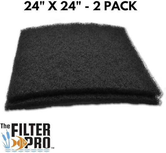 Black Coarse Filter Media, 1.25" Thick, 24" x 24" Pads, 2 Pack, Perfect for Aquariums, Ponds or Water Gardens, Made in USA