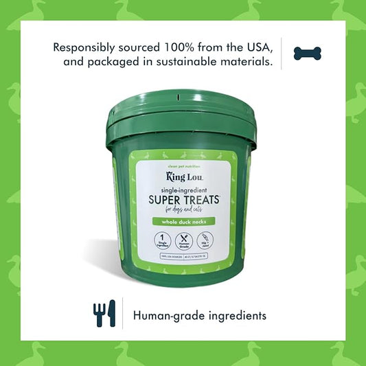 King Lou Duck Treats – Whole Dehydrated Duck Necks for Dogs and Cats – Single Ingredient Crunchy Chews – Protein-Rich Collagen Snacks – 60 Count