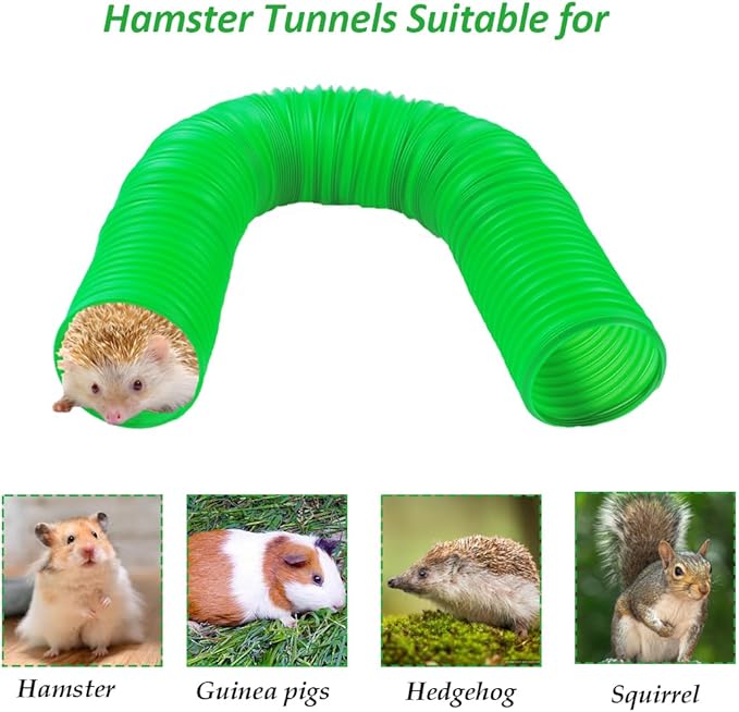 Plastic Hamster Cage Tunnels with Chew Toy,Collapsible Pet Tunnel,Small Animal Tubes,Collapsible Plastic Tunnel,15 Pcs Small Animal Chew Toys for Guinea Pigs, Chinchillas, Rats, Gerbils (Green)