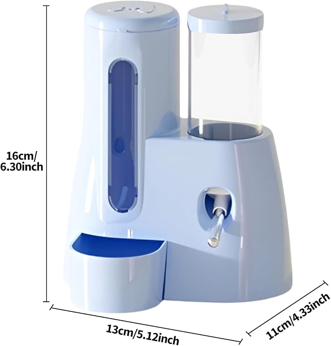 2-in-1 Hamster Water Bottle & Food Dispenser - Leak-Resistant Design for Glass/Wire Cages (120ml/4oz BPA-Free + Double Seal Nozzle) Dwarf Hamster & Mice Essentials (Blue, 6.3×5.1×4.3)