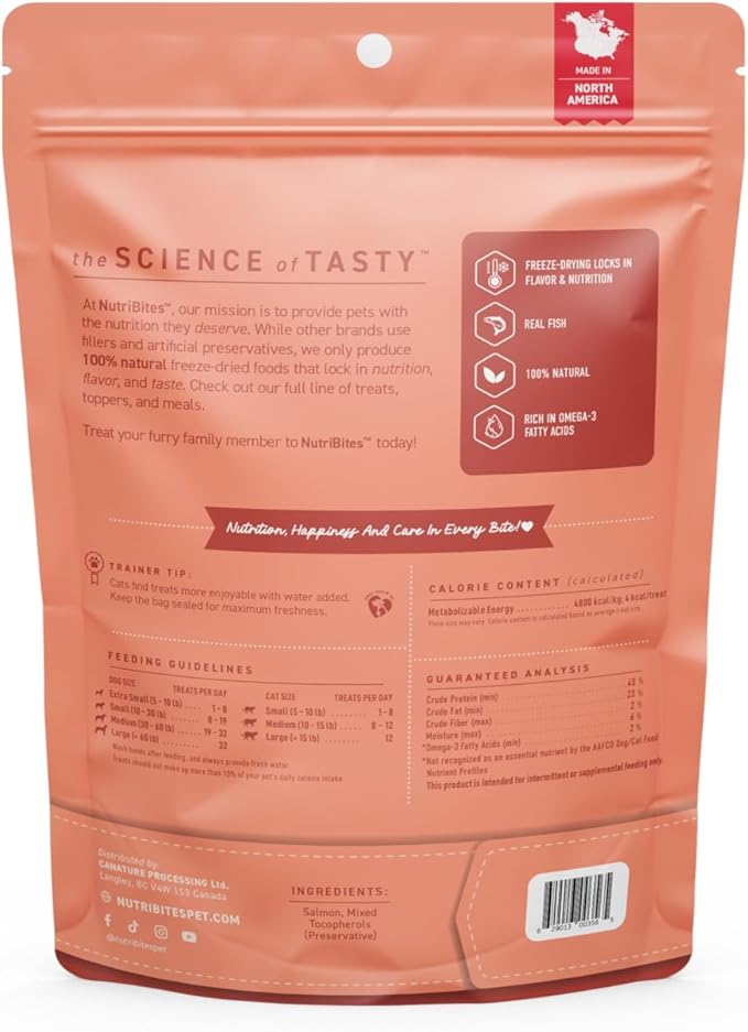 Nutri Bites Freeze Dried Salmon Dog & Cat Treats 4 oz | Healthy Pet Training Treats or Food Topper | All Natural, 1 Single Animal Protein, High Protein