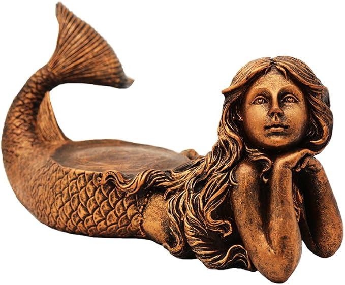 Mystical Mermaid Decorative Fish Bowl – 1 Gallon Glass Aquarium, Terrarium, or Candle Holder | Gold Antiqued Mermaid Figurine with Bowl, Accent Ring & River Rocks – Tabletop Home Décor Gift